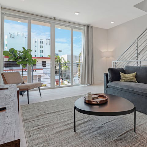 Unwind in the stylish living room after a day on North Shore Park Beach