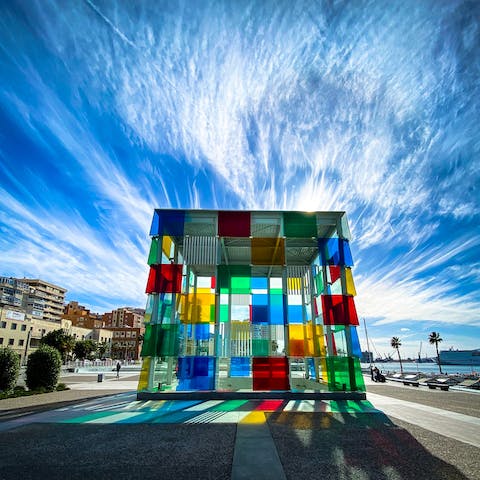 Spend the day admiring the artworks at Centre Pompidou Malaga, a fifteen-minute drive away