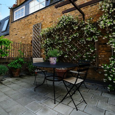 Sip coffee in the leafy courtyard, a world away from the hustle and bustle