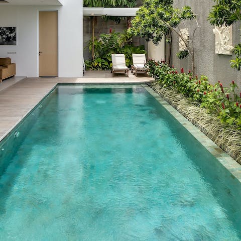 Go for a refreshing dip in the private swimming pool 