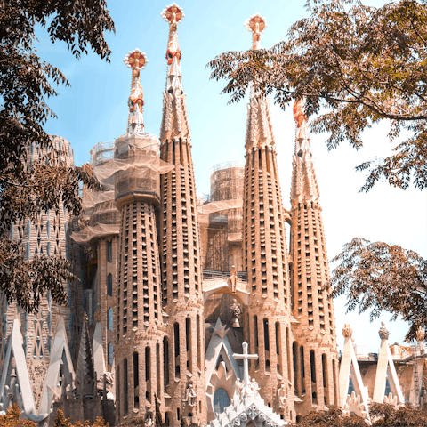 Visit Barcelona's emblematic Sagrada Familia, twenty-three minutes away on foot