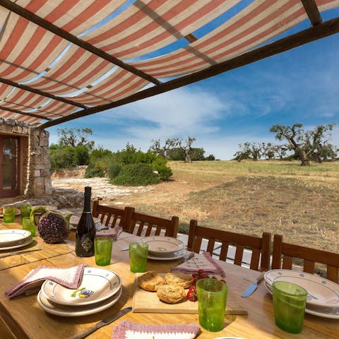 Dine alfresco and admire the countryside views