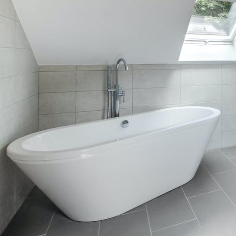 Enjoy a long and lovely soak in the freestanding bath