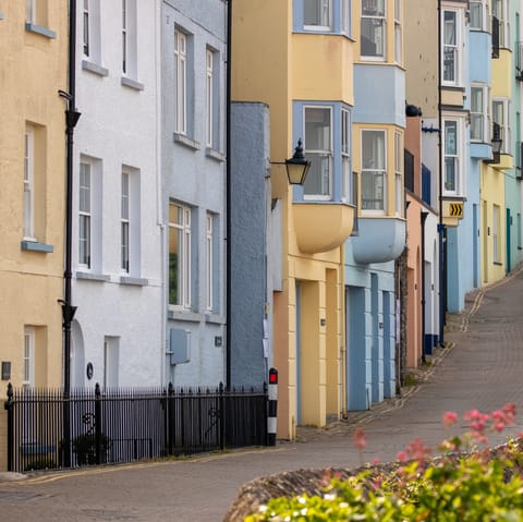 Stay in the colourful resort town of Tenby, just two minutes away from South Beach
