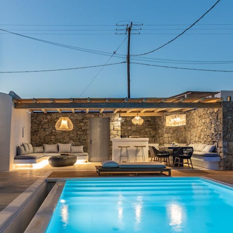 Lounge and eat on the covered terrace, with excellent sunset views
