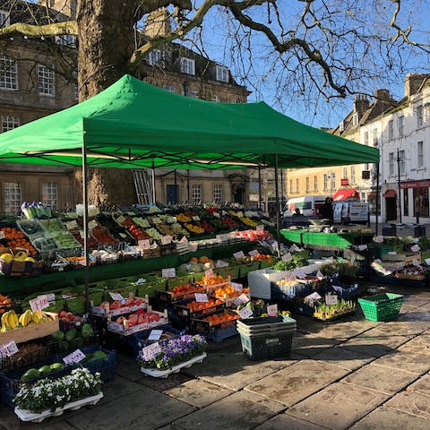 Wander through the monthly farmers’ market outside