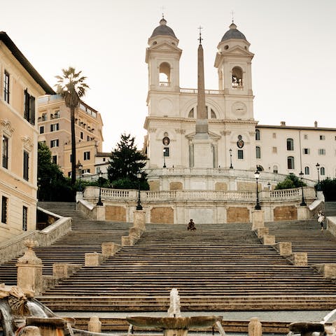 Climb the Spanish Steps, the beautiful baroque landmark of the city, just five minutes away on foot