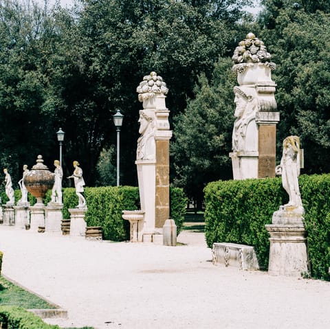 Take scenic morning strolls through the Borghese Gardens, an eight-minute walk away