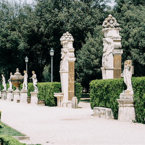 Take scenic morning strolls through the Borghese Gardens, an eight-minute walk away