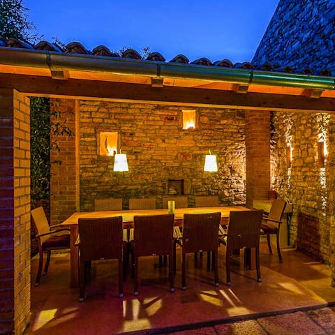 Dine under the rustic veranda and watch the stars