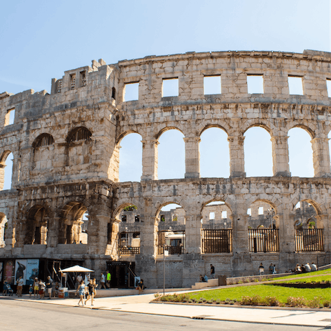Visit Pula's renowned amphitheatre – just a fifteen-minute drive away