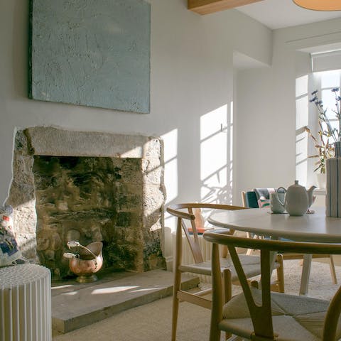 Admire original 19th-century features like the old stone fireplace