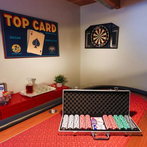 Play poker in the themed games room