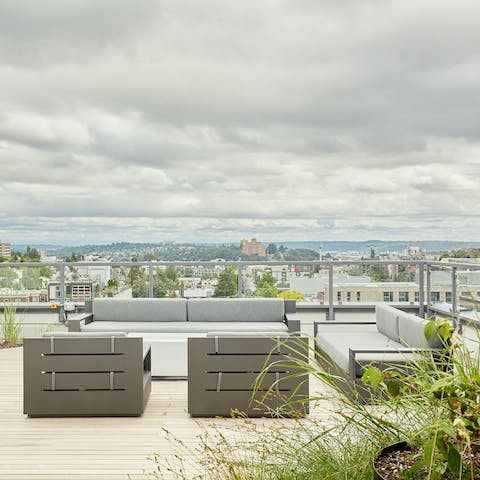 Head up to the rooftop to enjoy fantastic views across the city