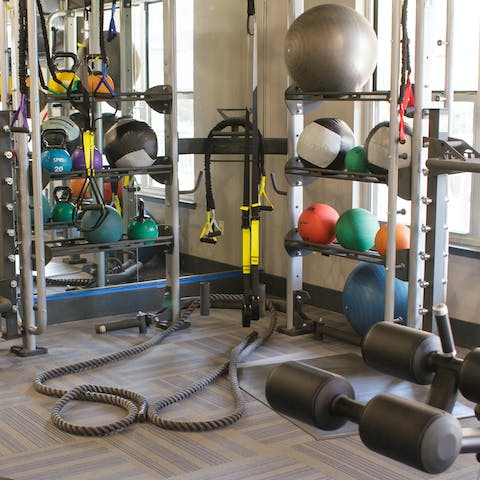 Break a sweat in the on-site gym, open 24 hours a day