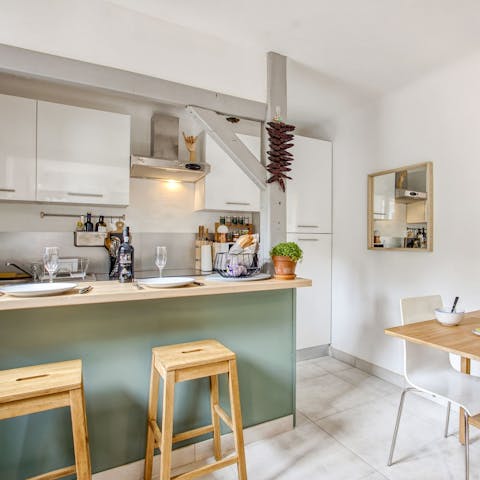 Cook up a romantic meal in the bright, stylish kitchen