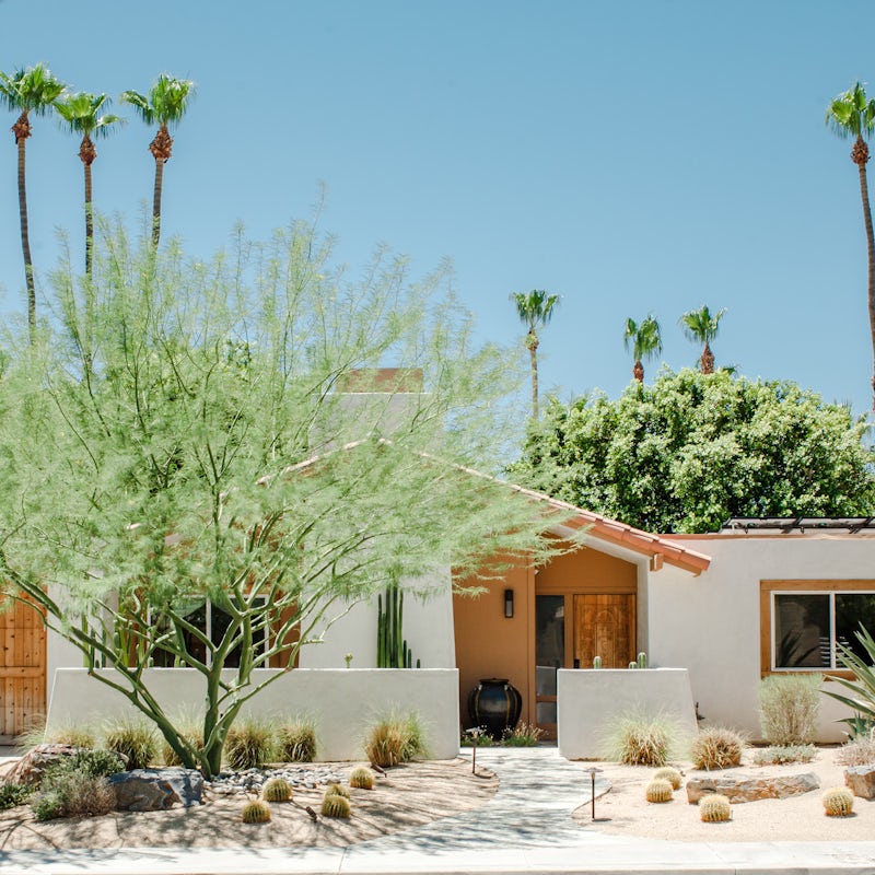 Arrive to a quintessential Palm Springs façade
