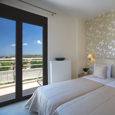 Wake up and step straight onto the balcony for stunning views over the Cretan mountains