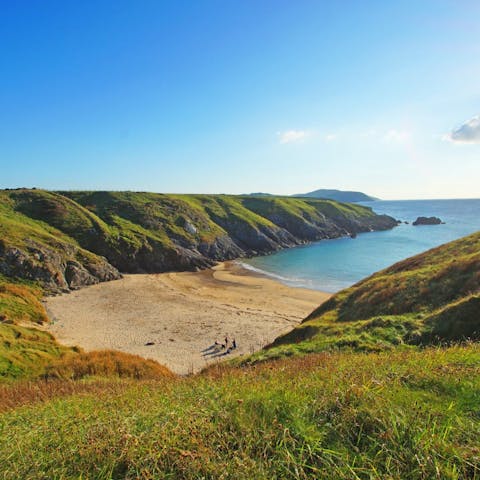 Take the short drive over to Porth Lago and find a breathtaking sandy beach