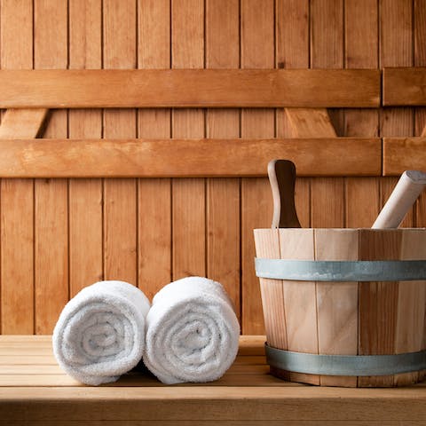 After a busy day, relax in the sauna – there's room for four people