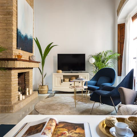 Sit back with a glass of Spanish wine in the stylish living area