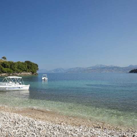 Stroll over to Avlaki Beach in five minutes and swim in the azure sea