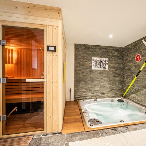 Alternate between the sauna and Jacuzzi to soothe your aching muscles