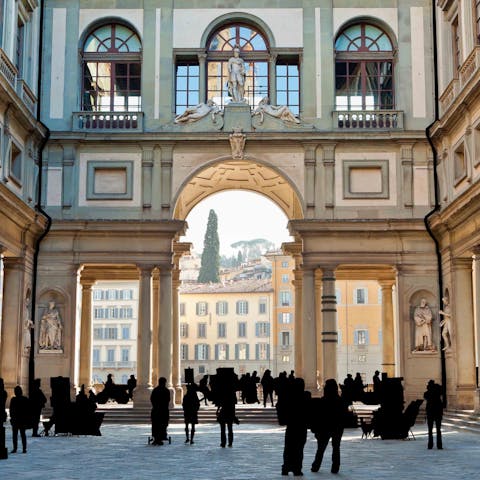 Spend an afternoon exploring the Uffizi Gallery, seven minutes away on foot