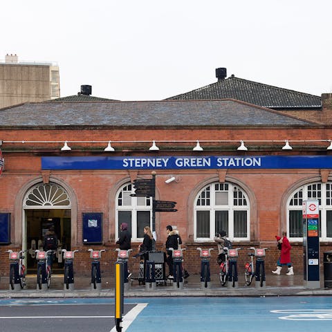 Hop on the tube at Stepney Green, just eight minutes away