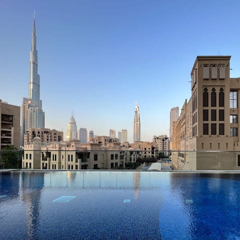 Glide gracefully through the building's swimming pool and gaze out over the city