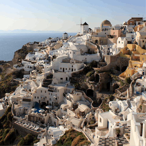 Visit Oia's whitewashed town – typical of Santorini, a few minutes from here