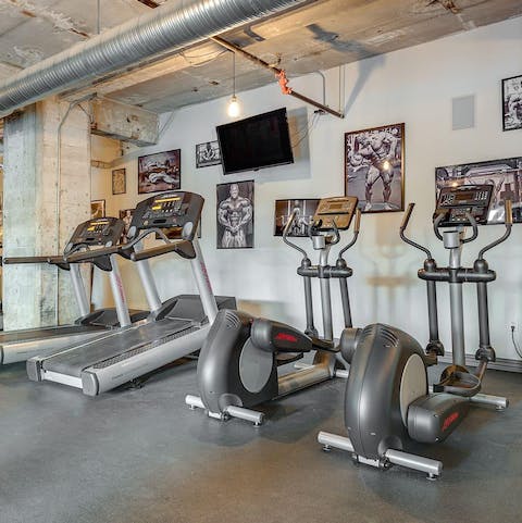 Head to the on-site gym for an early morning workout 