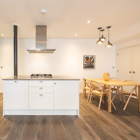 Cook up a meal to enjoy in the sleek kitchen before heading out to see a West End show