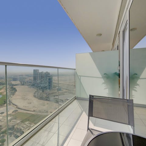 Soak up the sun and city views from the private balcony