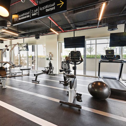 Keep on top of your fitness routine in at the on-site gym