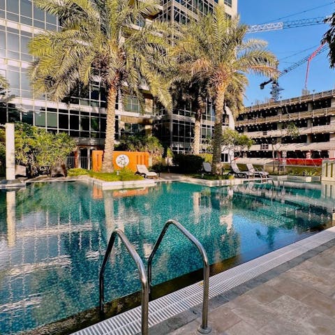 Cool off with a gentle swim in the shared outdoor pool