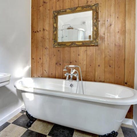 Have a soak in the claw footed bath after a long country walk in the Kent countryside