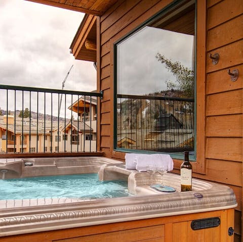 Take in the mountain views from the hot tub