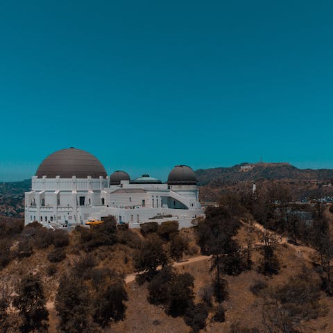 Visit the famous Griffith Observatory, a twelve-minute drive away