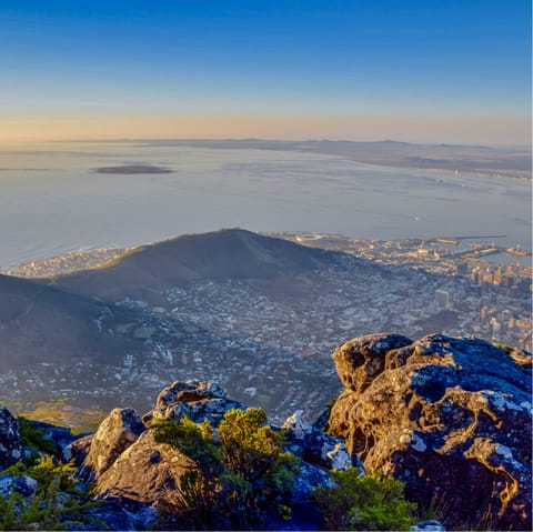 Gaze back over central Cape Town from the top of Table Mountain