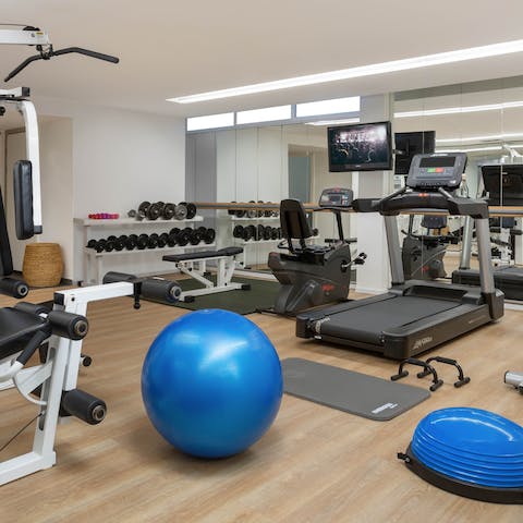 Head down to the building's shared gym and work up a sweat