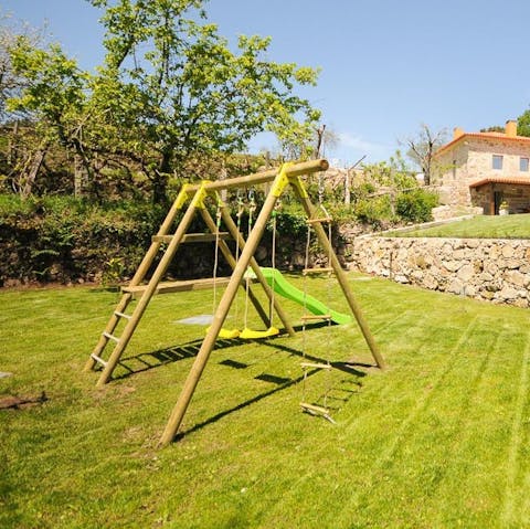 Keep an eye on the kids while they entertain themselves for houses on the swing and slide set