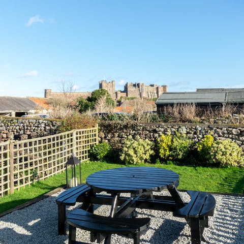 Fire up the barbecue and dine alfresco at the outdoor table, admiring the castle panoramas