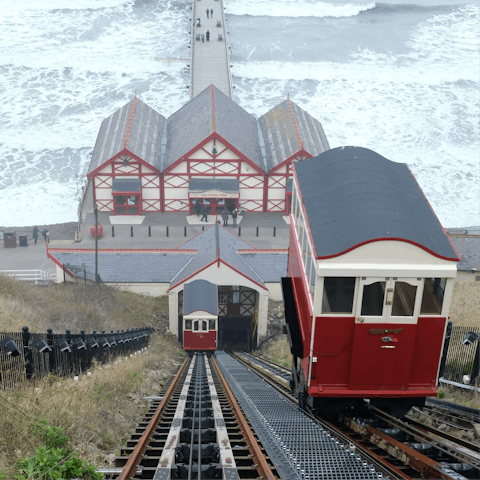 Head down to Saltburn Beach and ride the retro cliff lift down to the sea