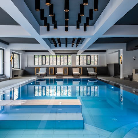 Do lengths in the indoor shimmering pool 