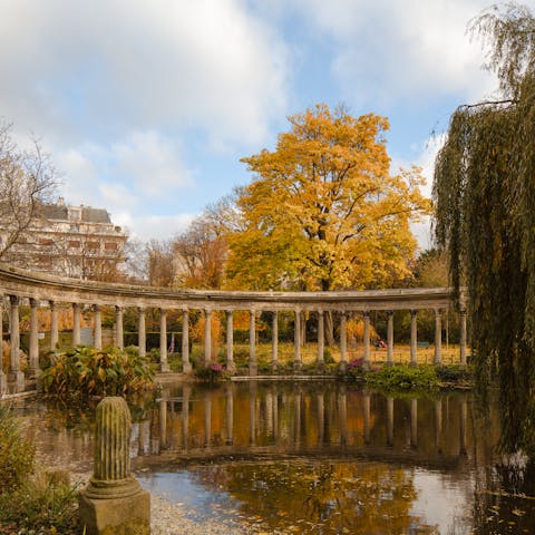 Go for a picnic in the leafy Parc Monceau, only an eight-minute walk away from here