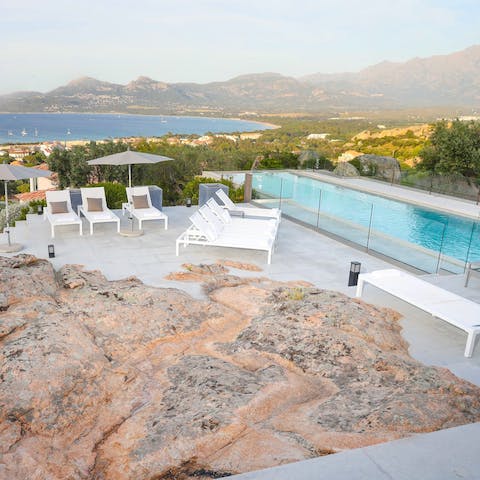 Admire stunning views of the Bay of Calvi from the private pool