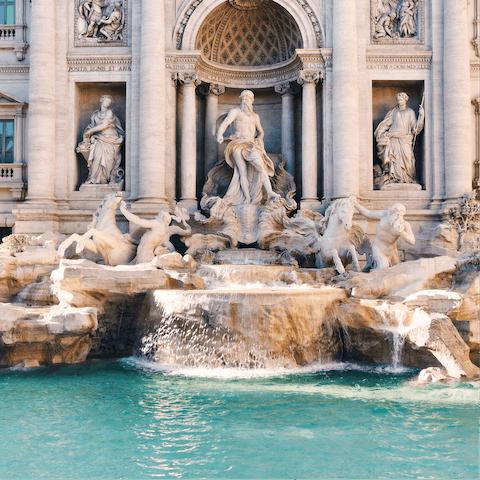 Saunter through the busy streets and reach the famous Trevi Fountain in just seven minutes
