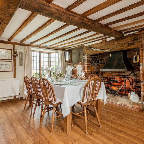 Enjoy a Sunday roast in the rustic dining room