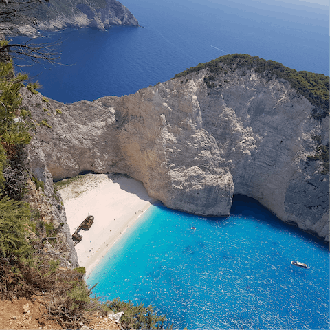 Make the twenty-minute drive to the famous Navagio Beach and swim alongside a shipwreck